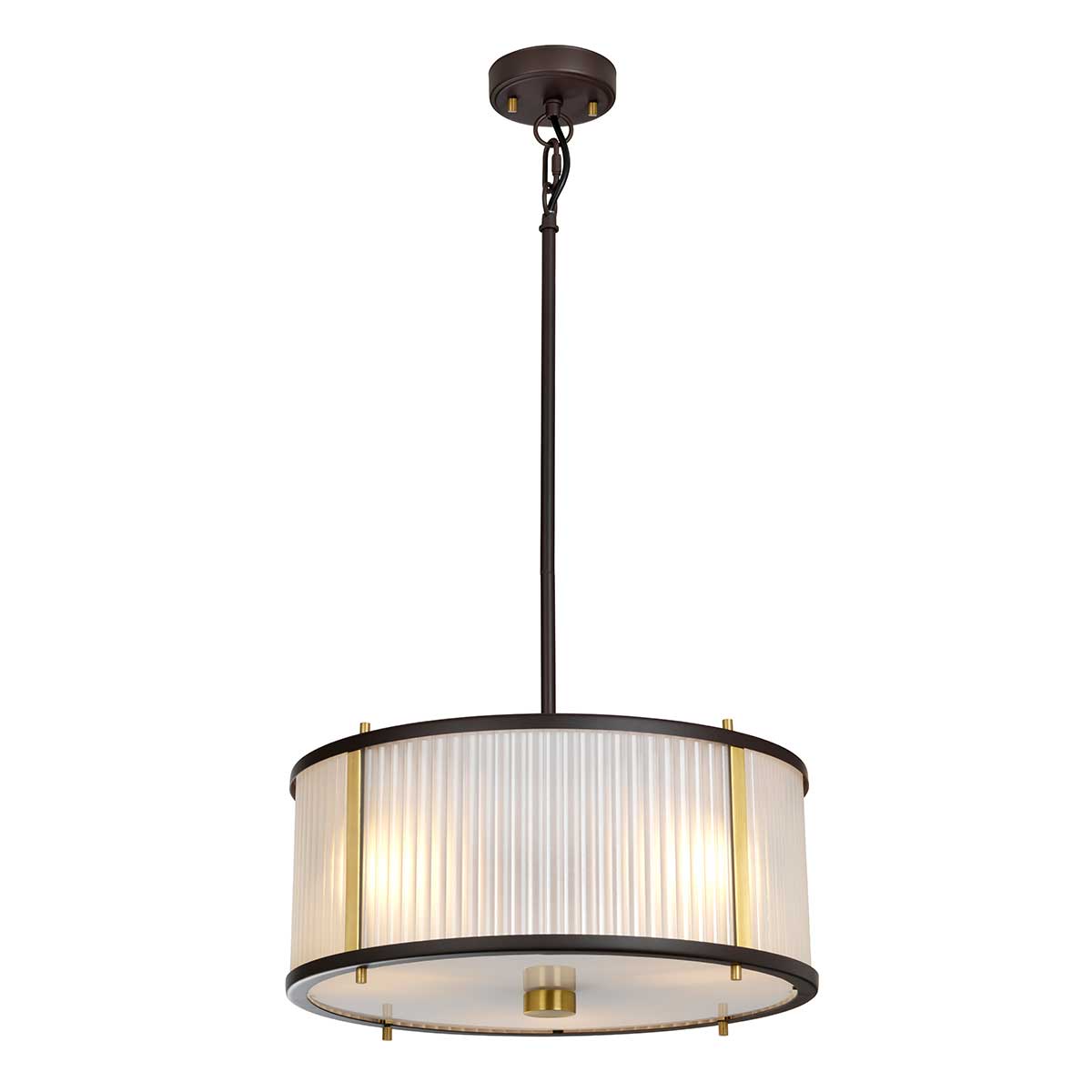 Corona 3 Light Frosted Glass Ceiling Light In Bronze & Aged Brass