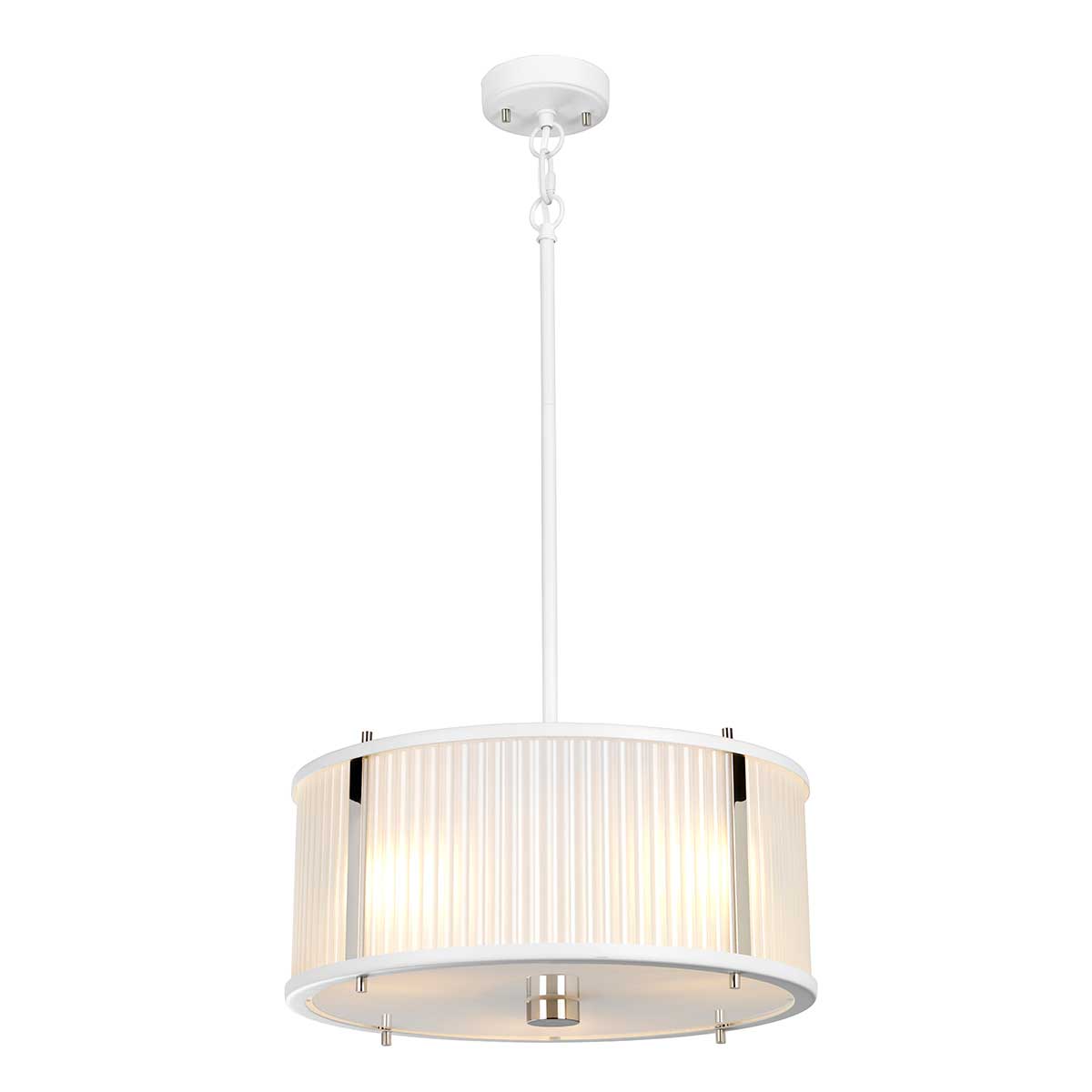 Corona 3 Light Frosted Glass Ceiling Light In White & Polished Nickel