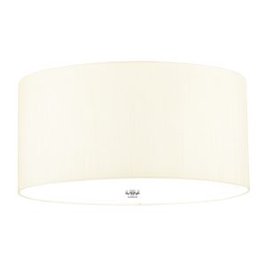 Elstead Fletcher 18″ flush 3 light ivory drum ceiling light with chrome detail on white background.