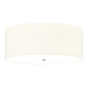 Elstead Fletcher 26″ flush 5 light ivory drum ceiling light with chrome detail on white background.