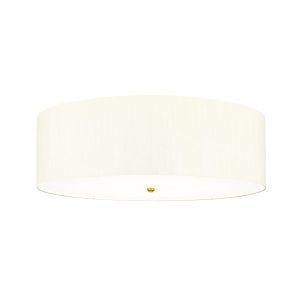 Elstead Fletcher 30″ flush 7 light ivory drum ceiling light with brass detail on white background.