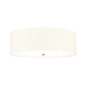 Elstead Fletcher 30″ flush 7 light ivory drum ceiling light with chrome detail on white background.