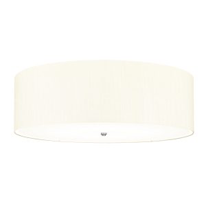 Fletcher 7 light 34" flush ivory drum ceiling light with chrome detail on white background.