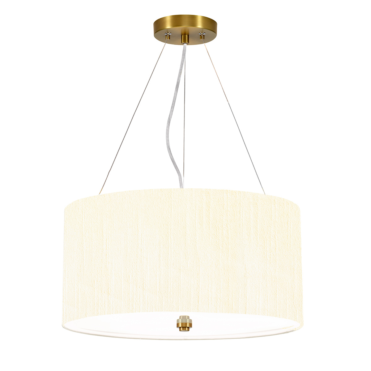 Pearce 3 Light 18″ Ivory Drum Pendant With Brass Metalwork