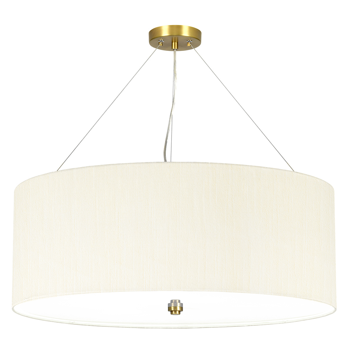 Pearce 5 Light 26″ Ivory Drum Pendant With Brass Metalwork