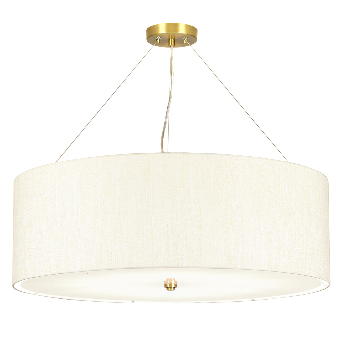 Pearce 7 Light 34″ Ivory Drum Pendant With Brass Metalwork