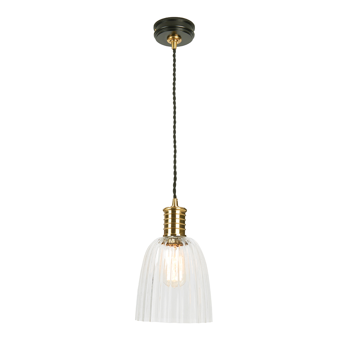 Elstead Douille 1 Light Pendant Black / Polished Brass Industrial Style