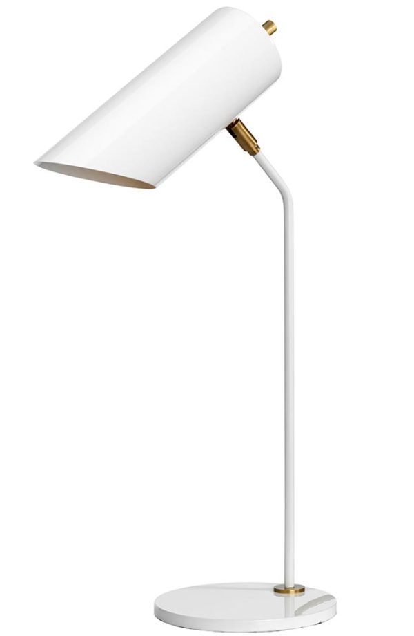 Elstead Quinto 1 Light Desk Table Lamp Gloss White Aged Brass