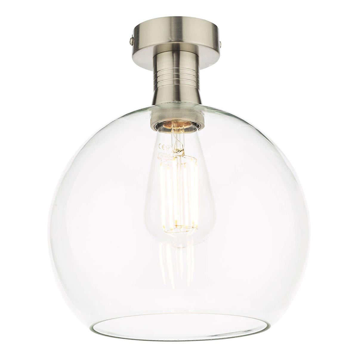 Emerson Low Ceiling Light Aged Chrome Clear Glass Globe