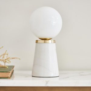 Otto tapered white marble table light with opal glass globe shade main image