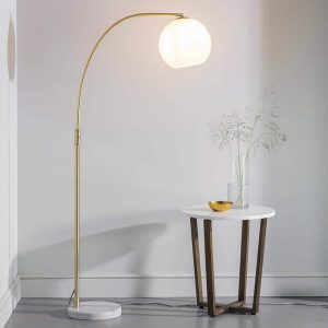 Otto 1 light white marble arc floor lamp in antique brass main image
