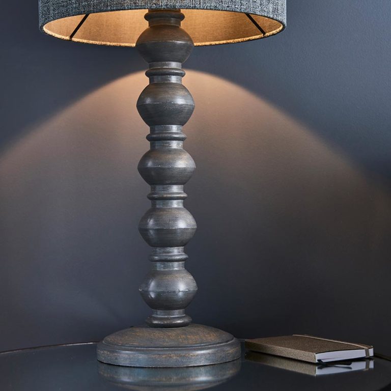 Endon Joss 1 Light Dark Grey Turned Wood Table Lamp Base Only 90566