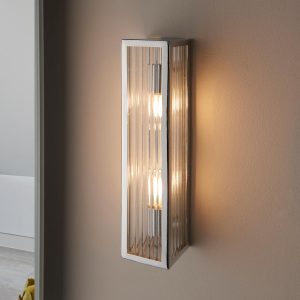 Endon Newham 2 lamp bathroom wall light in chrome with ribbed glass main image