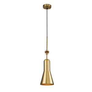 Elstead Etoile medium kitchen pendant light in aged brass and gold leaf on white background