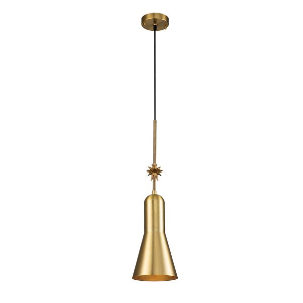 Elstead Etoile medium kitchen pendant light in aged brass and gold leaf on white background