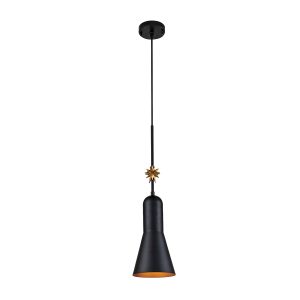 Elstead Etoile medium kitchen pendant light in matte black and gold leaf on white background