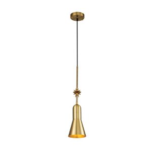 Elstead Etoile small kitchen pendant light in aged brass and gold leaf on white background