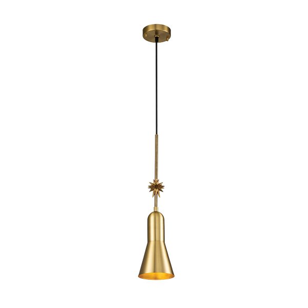 Elstead Etoile small kitchen pendant light in aged brass and gold leaf on white background