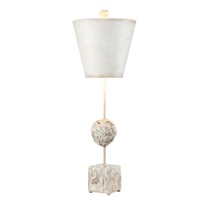 Petra 1 light table lamp in distressed bone white on white background