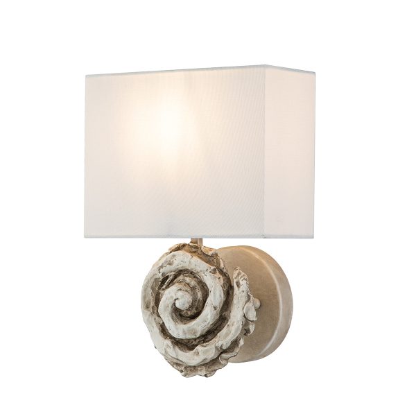 Swirl large single light wall light with linen shade in bone white on white background