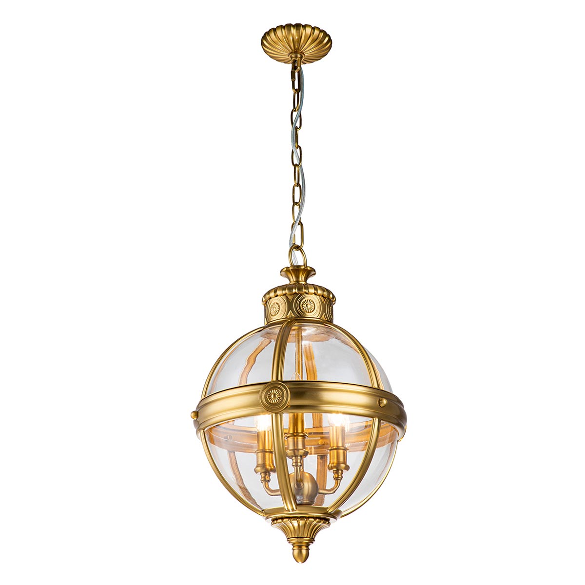 Feiss Adams 3 Light Pendant Chandelier Globe In Burnished Brass