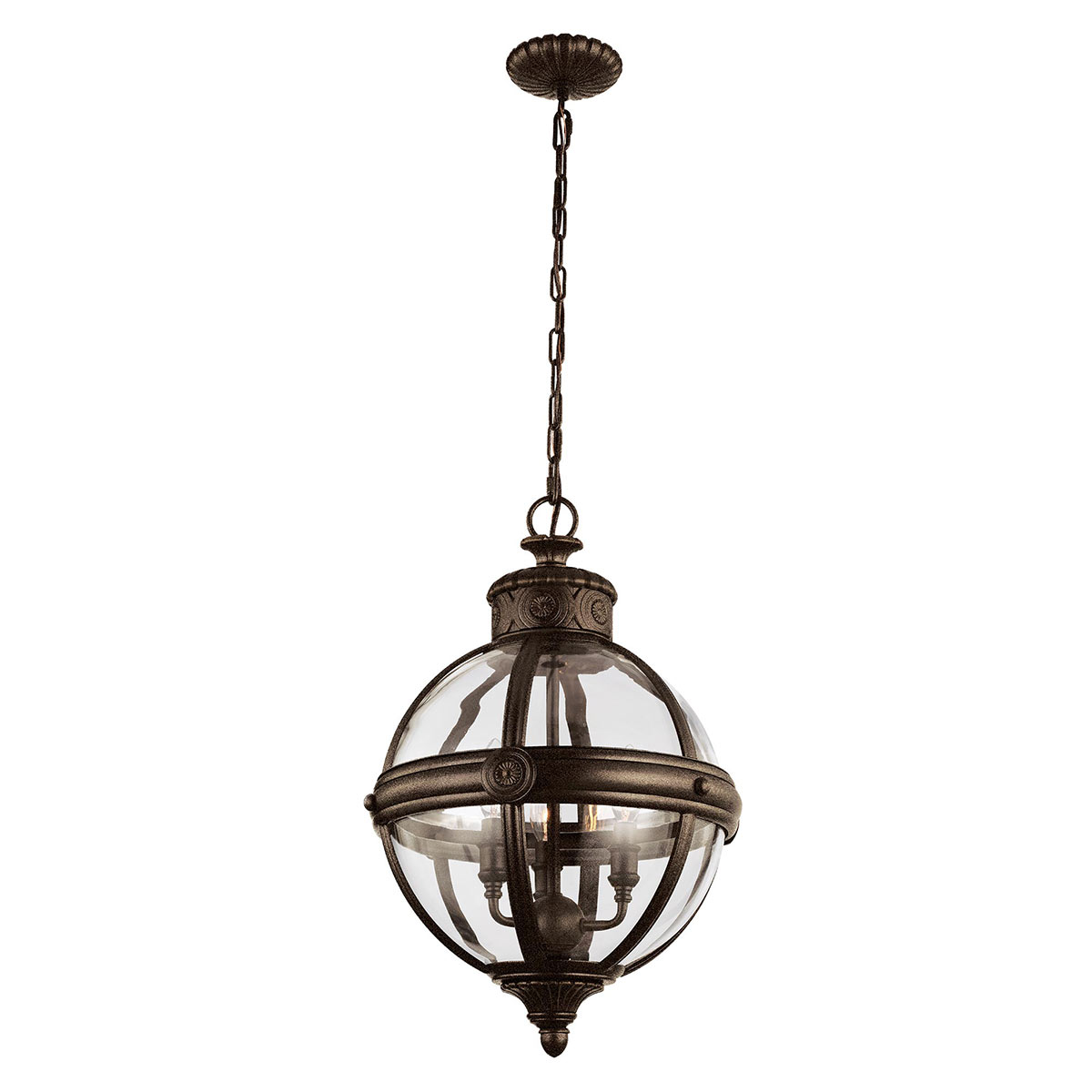 Feiss Adams 3 Light Pendant Chandelier Globe In British Bronze