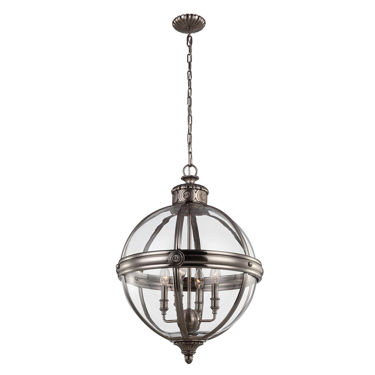 Feiss Adams 4 Light Pendant Chandelier Globe In Antique Nickel