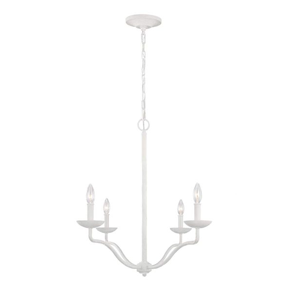 Feiss Annie 4 light chandelier in textured plaster white, full height on white background.