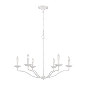 Feiss Annie 6 light chandelier in textured plaster white, full height on white background.