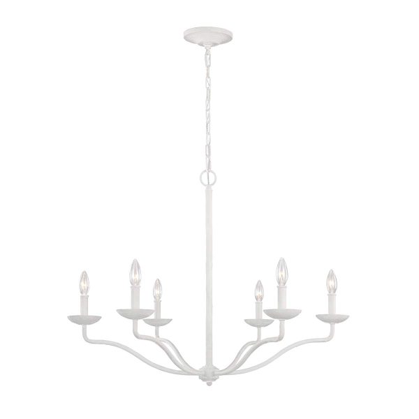 Feiss Annie 6 light chandelier in textured plaster white, full height on white background.