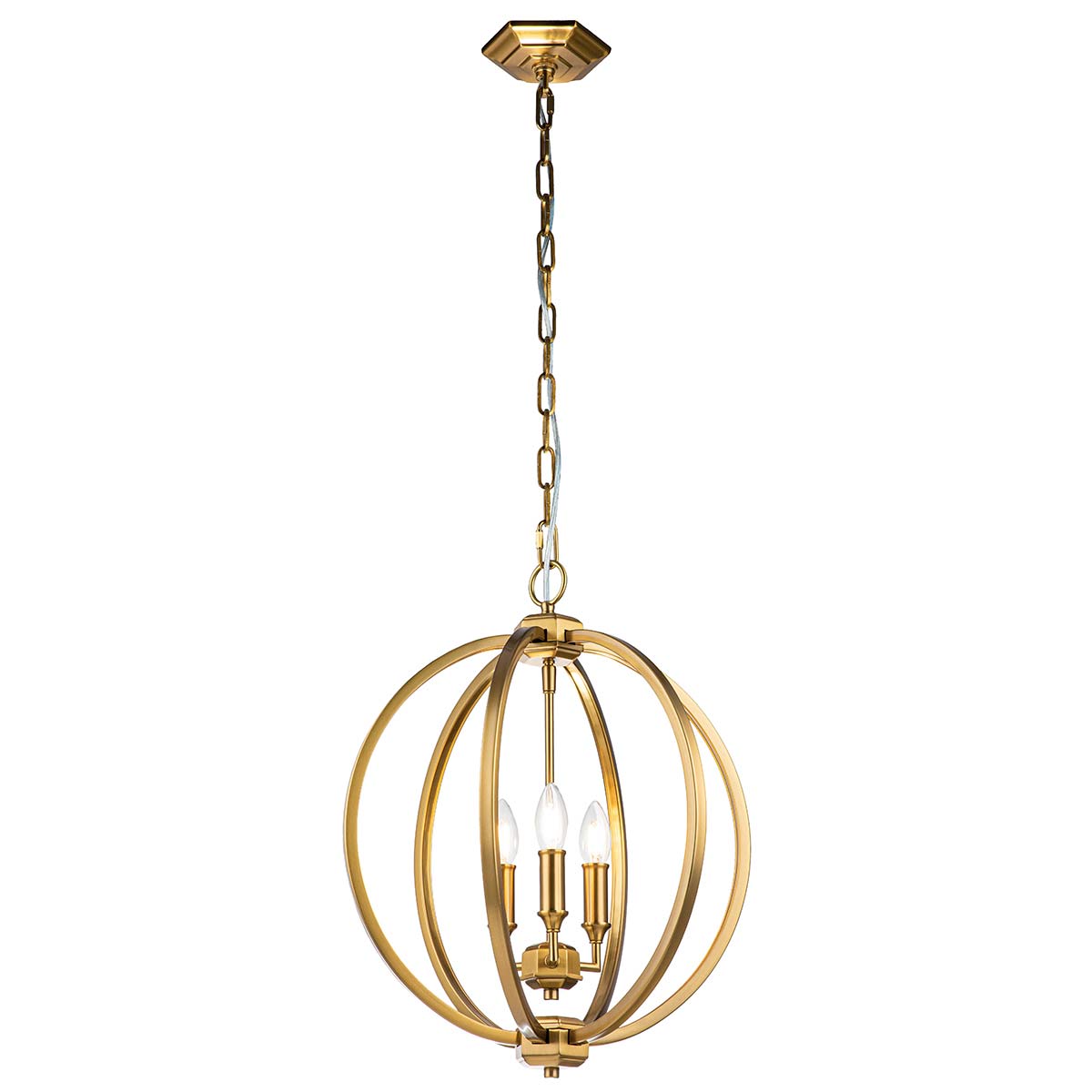 Feiss Corinne Medium 3 Light Pendant In Burnished Brass