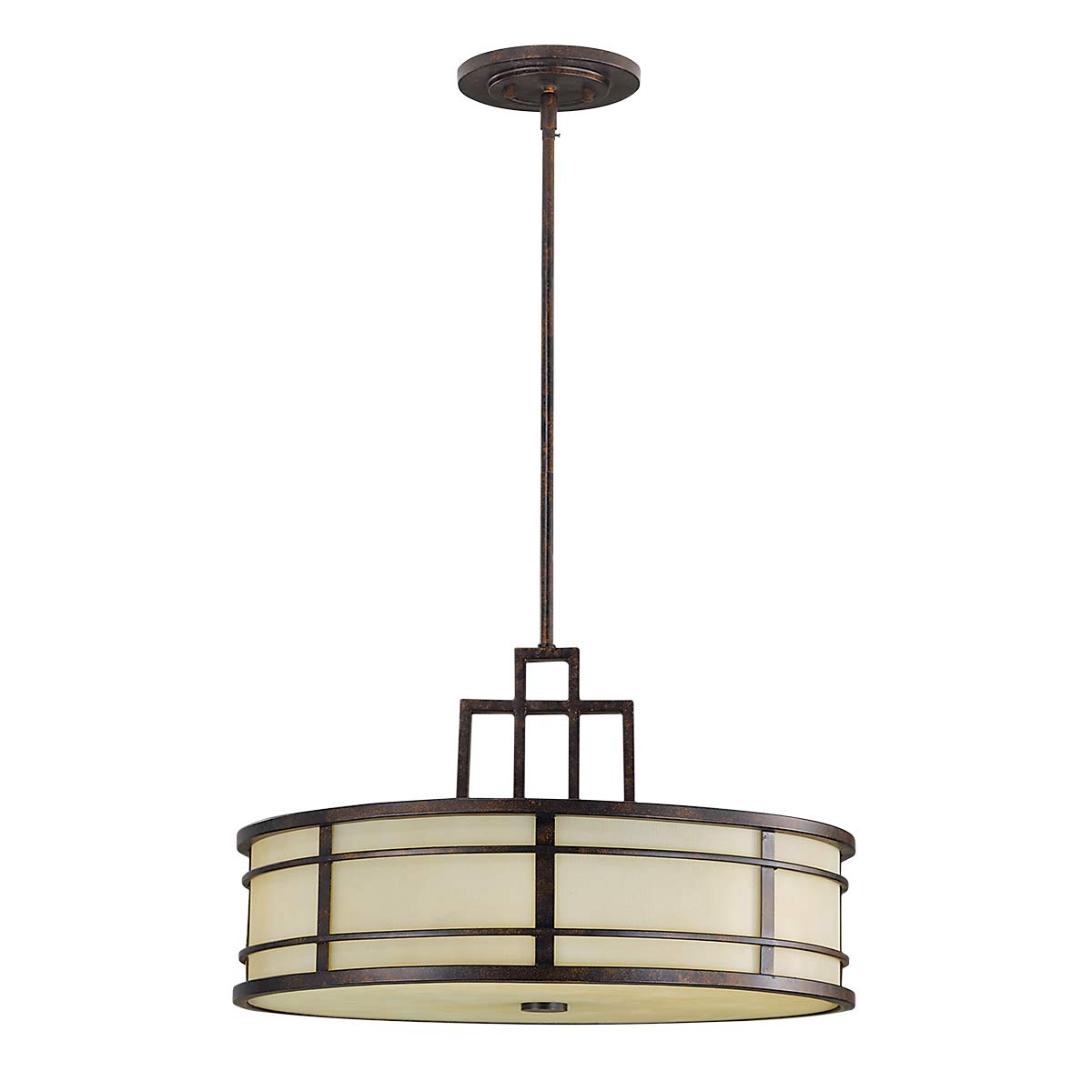 Feiss Fusion 3 Light Pendant Grecian Bronze Amber Glass