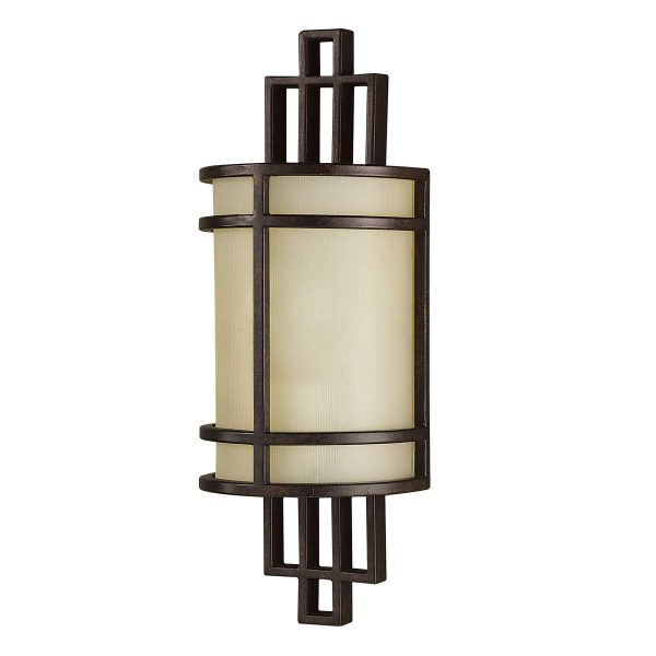 Feiss Fusion 1 light wall light in Grecian bronze on white background.