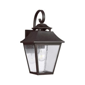 Feiss Galena 1 light medium outdoor wall lantern in sable on white background.