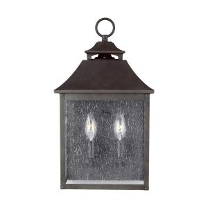 Feiss Galena 2 light outdoor wall half lantern in sable on white background.