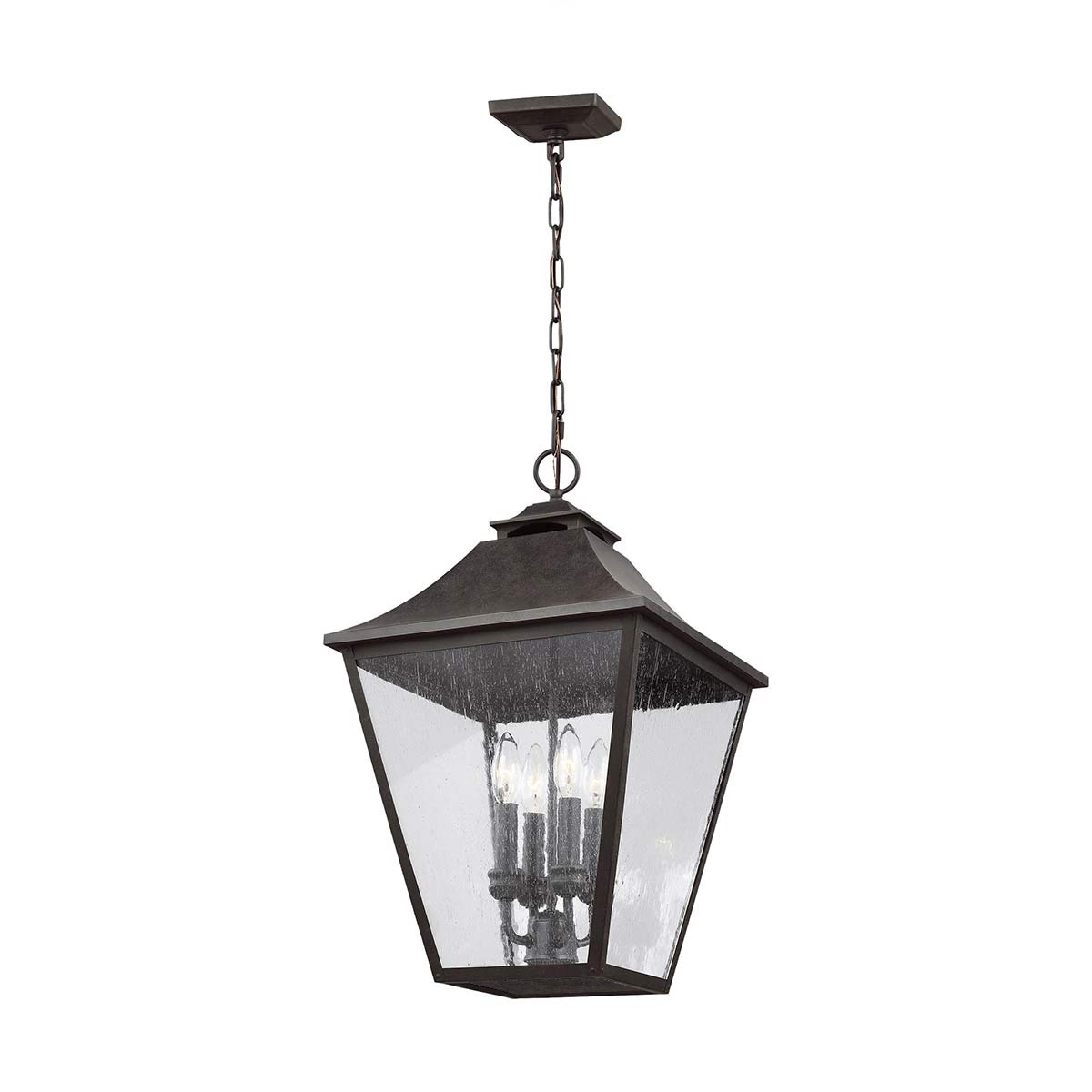 Feiss Galena 4 Light Porch Chain Lantern In Sable With Seeded Glass