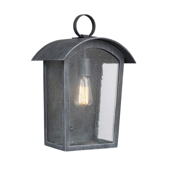 Feiss Hodges large outdoor wall lantern in ash black on white background.