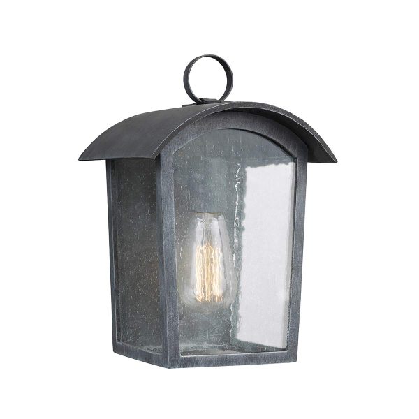 Feiss Hodges small outdoor wall lantern in ash black on white background.