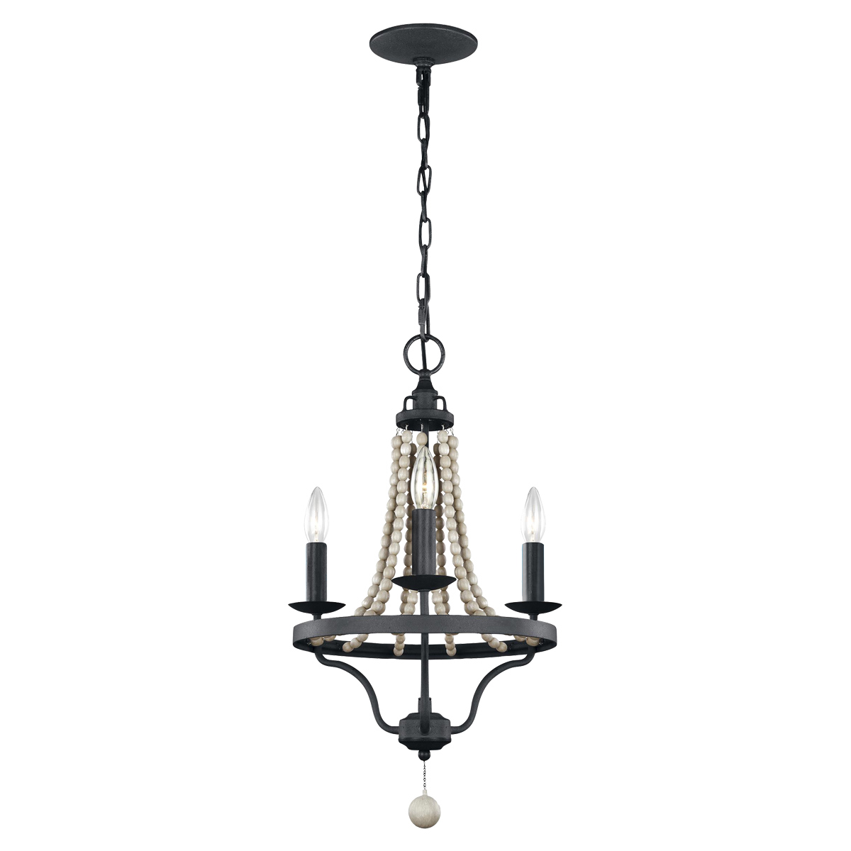 Feiss Nori 3 Light Chandelier Weathered Zinc With Grey Wood