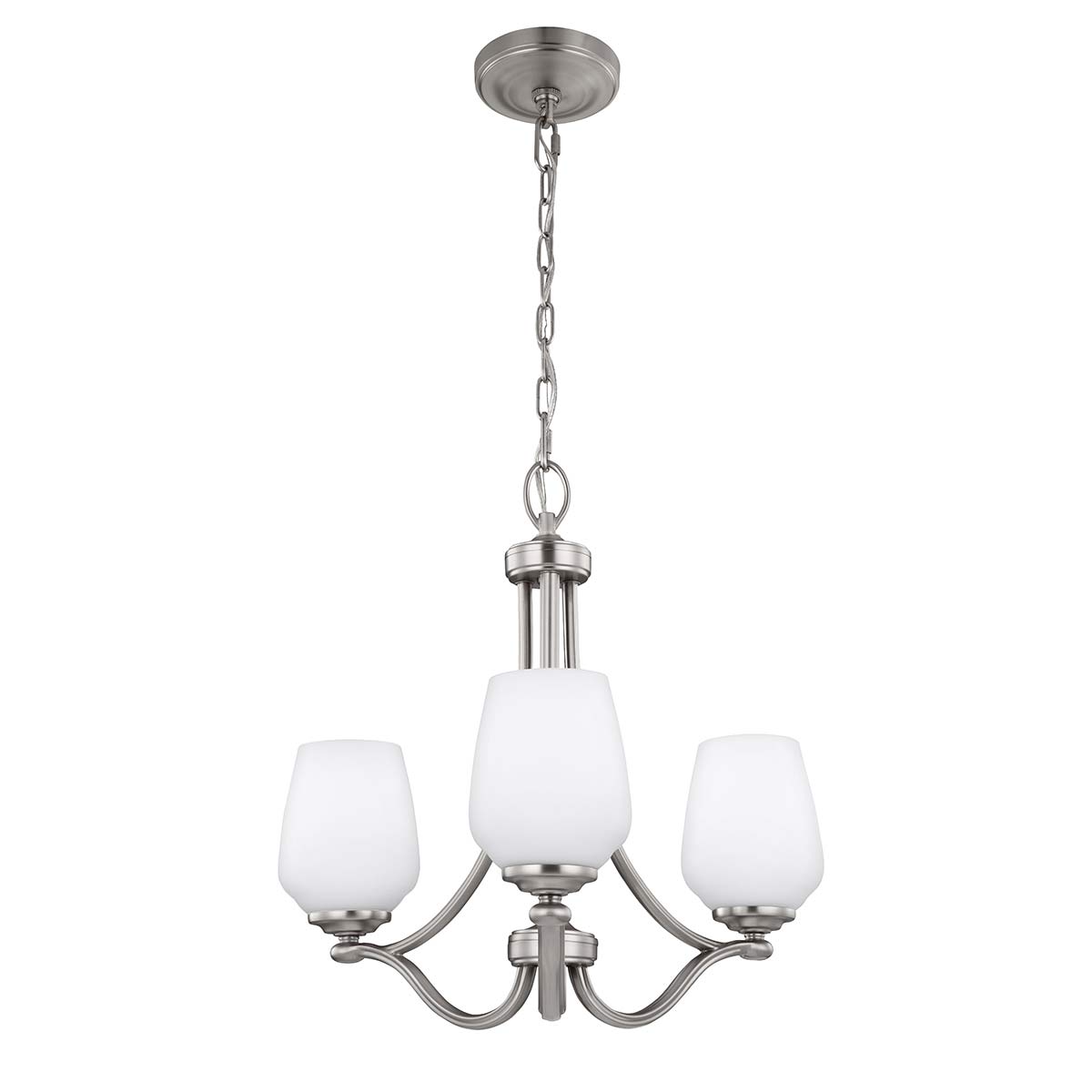 Feiss Vintner 3 Light Chandelier Satin Nickel Opal Glass Shades