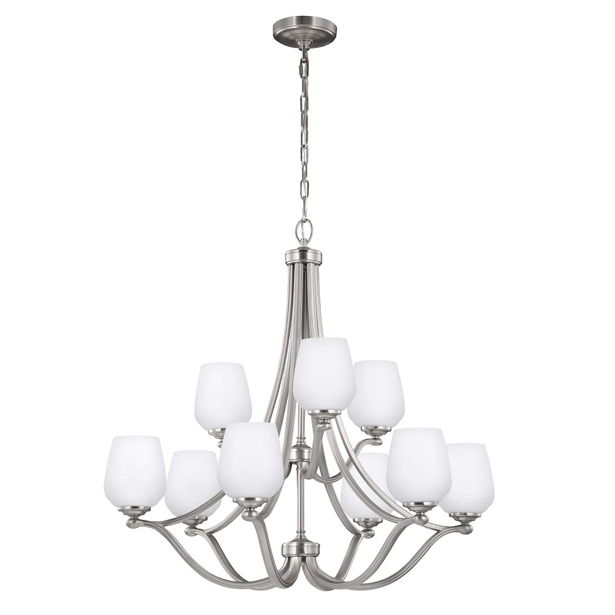 Feiss Vintner Large 9 Light Chandelier Satin Nickel Opal Glass