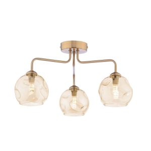 Feya 3 light semi flush ceiling light in antique bronze with champagne glass shades on white background lit