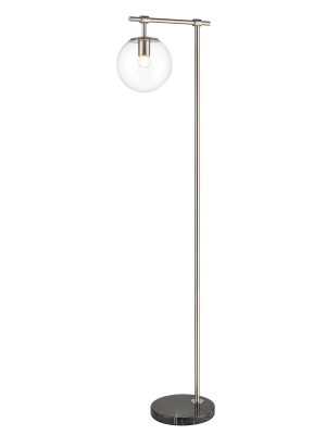 Retro style 1 light floor lamp in satin nickel with clear glass globe