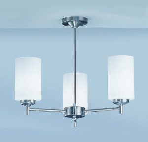 Franklite CO9303/727 Decima 3 arm semi flush ceiling light in satin nickel with opal glass shades