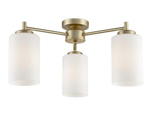 Franklite FL2387/3 Decima 3 arm flush mount ceiling light in matt gold with opal glass shades