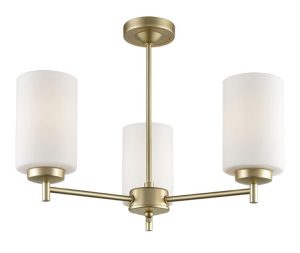 Franklite FL2388/3 Decima 3 arm semi flush ceiling light in matt gold with opal glass shades