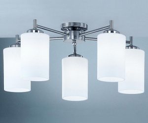 Franklite CO9315/727 Decima 5 arm flush mount ceiling light in satin nickel with opal glass shades
