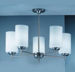 Franklite CO9305/727 Decima 5 arm semi flush ceiling light in satin nickel with opal glass shades