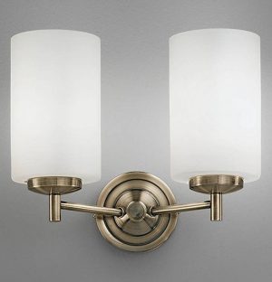 Franklite FL2253/2 Decima 2 light twin wall light in bronze with opal white glass shades