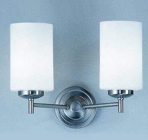 Franklite CO9302/727 Decima 2 light twin wall light in satin nickel with opal white glass shades